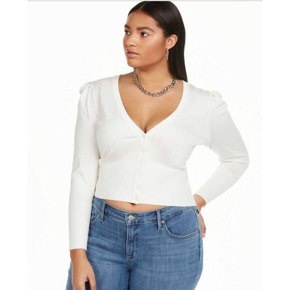 Danielle Bernstein Sweaters - Danielle Bernstein White Cropped Light Weight Cardigan Sz 1X NEW
